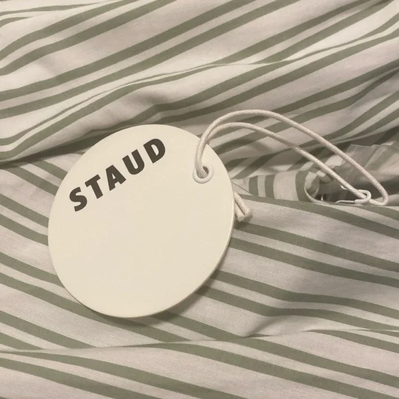 STAUD Striped Long-Sleeve Midi Dress in White and Gray - Picture 8 of 11